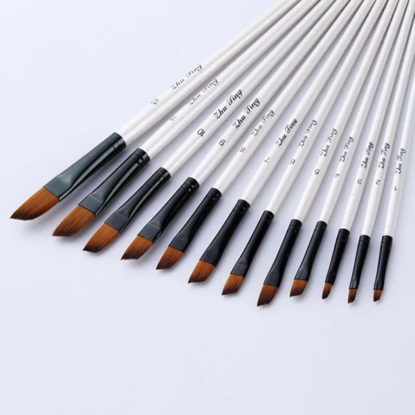 12 Pcs/set Nylon Hair Wooden Handle Watercolor Paint Brush Pen Set Learning DIY Oil Acrylic Painting Art Paint Brushes Supplies - Image 3