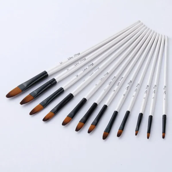 12 Pcs/set Nylon Hair Wooden Handle Watercolor Paint Brush Pen Set Learning DIY Oil Acrylic Painting Art Paint Brushes Supplies - Image 2