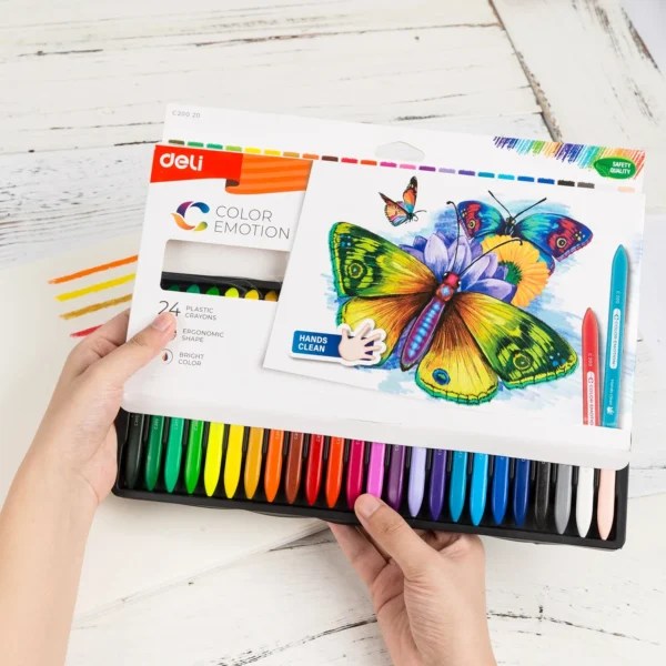 Deli 12/24 Colors Plastic Crayon Washable Non-toxic Coloring Pencil Erasable Wax Crayons Easy Clean Painting for Kids Gift - Image 4