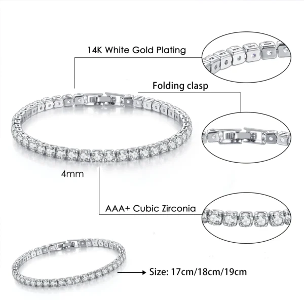 Tennis Bracelet For Women Men 4mm Zircon Iced Out Chain Bangle Crystal Hip Hop Men's Women's Bracelet - Image 3