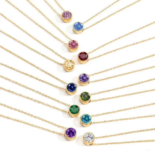 JUJIE 316L Stainless Steel Birthstones Necklace For Women Valentine's Day 12 Colors Crystal Necklaces - Image 6