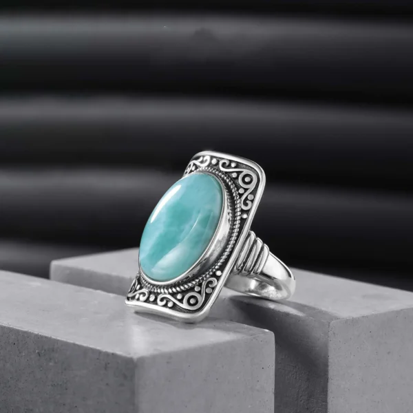 VENTFILLE 925 Sterling Silver Geometry Blue Stone Ring For Women Vintage Texture Design Adjustable Jewelry Gift Dropshipping - Image 3