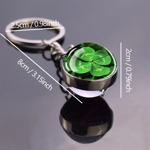 Clover Keychain Four Leaf Clover Glass Ball Double Side Pendant Metal Keyring Lucky Jewelry Gift for Men - Image 2