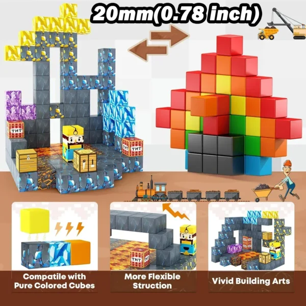 Magnetic Building Block Magnet Cube Mine World Set for Boy Girl Kid Age 3+ DIY Model Children STEM Sensory Toy Christmas Gift - Image 2