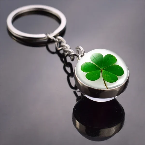 Clover Keychain Four Leaf Clover Glass Ball Double Side Pendant Metal Keyring Lucky Jewelry Gift for Men - Image 4