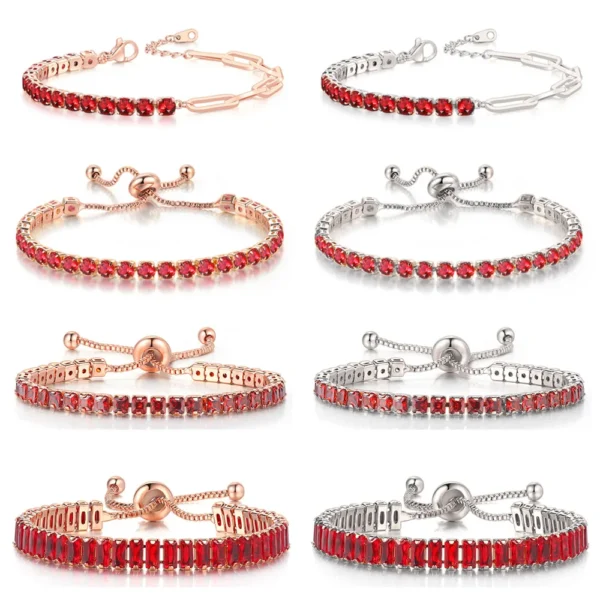 Red Zircon Adjustable Short Tennis Bracelet for Women Men Dazzling Crystal Chain on Hand Fashion Jewelry