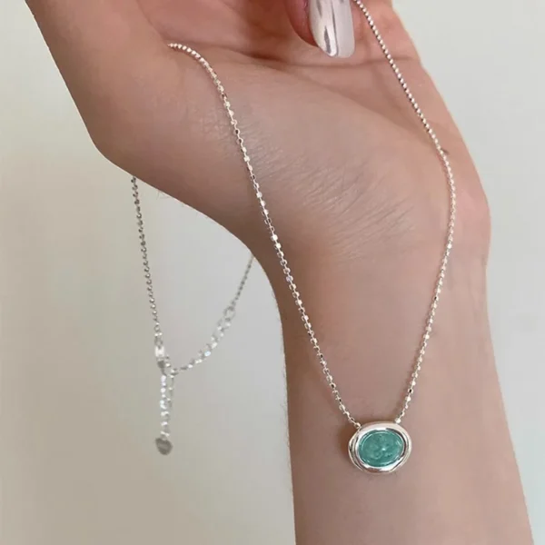 925 Sterling Silver Necklace Green Blue Irregular Pendant Elegant Choker for Women Girl Jewelry Gift Dropshipping Wholesale