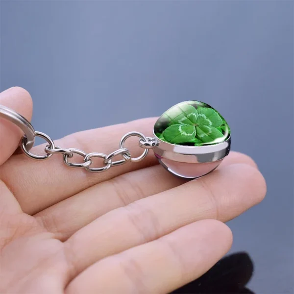 Clover Keychain Four Leaf Clover Glass Ball Double Side Pendant Metal Keyring Lucky Jewelry Gift for Men - Image 5