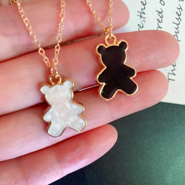 Bear Necklace For Women Girl Cute Lovely Pink White Bear Pendant Choker Collar Jewelry - Image 3