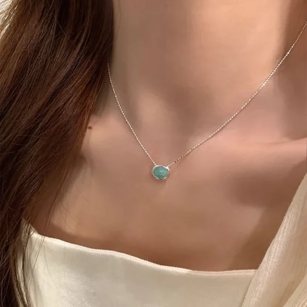 925 Sterling Silver Necklace Green Blue Irregular Pendant Elegant Choker for Women Girl Jewelry Gift Dropshipping Wholesale - Image 3