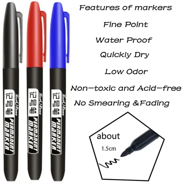 6 PCS Permanent Marker Pen Manga Drawing Markers Black Blue Red Waterproof Ink Sketch Pens Stationery Art School Supplies - Image 2