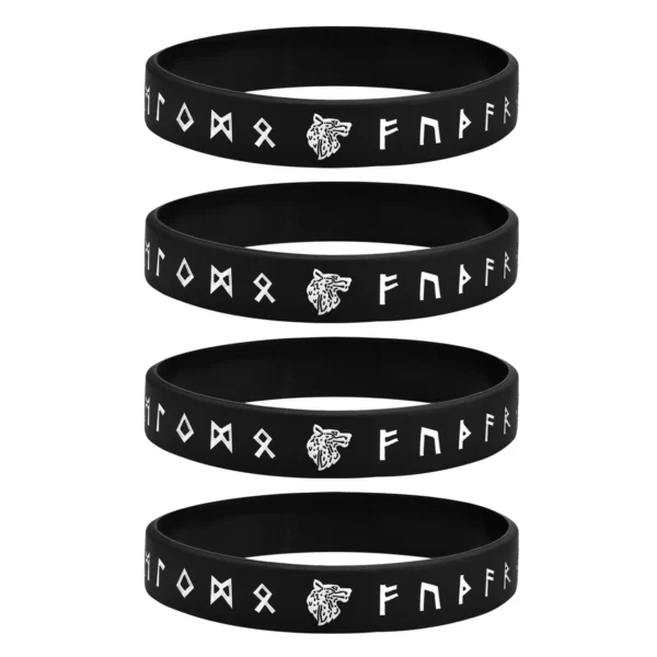 Vnox Dropship 1/2/3/4 Pcs Norse Viking Wolf Bracelet for Men,Black/White Nordic Runes Silicone Rubber Band Wristband Bangle