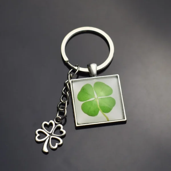 Clover Keychain Four Leaf Clover Glass Ball Double Side Pendant Metal Keyring Lucky Jewelry Gift for Men - Image 3