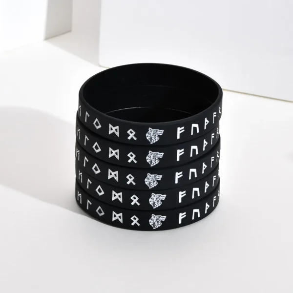 Vnox Dropship 1/2/3/4 Pcs Norse Viking Wolf Bracelet for Men,Black/White Nordic Runes Silicone Rubber Band Wristband Bangle - Image 6