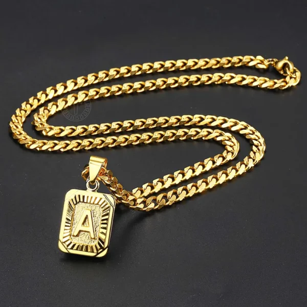 Hot Sale Initial Necklace for Women Men 26 Letters Pendant Gold Color Cuban Curb Chain For men Jewelry - Image 2