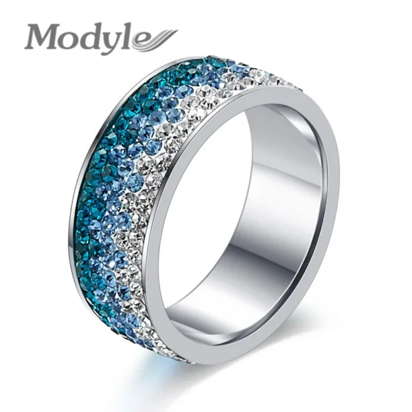 Modyle 2023 New Brand Silver Color Stainless Steel Zircon Rings Clear CZ Stone Rings for Women Fashion Jewelry