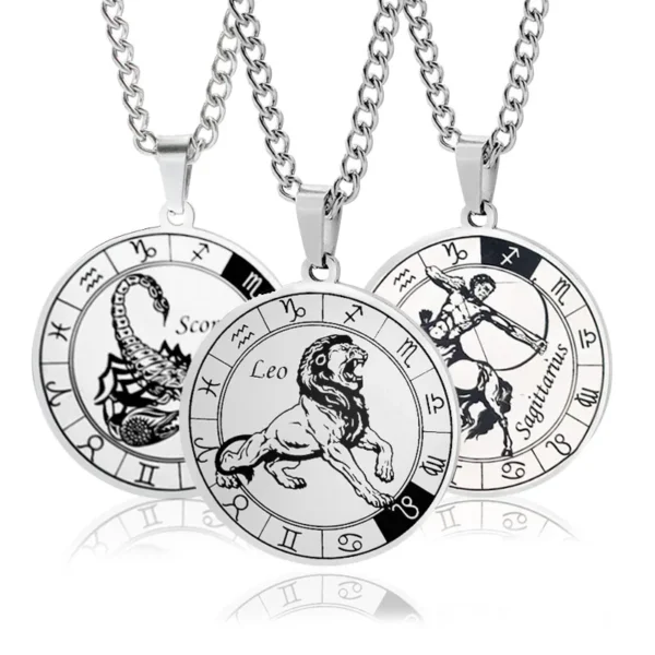 VNISTAR 316 Stainless Steel Zodiac Pendant Necklace Men Women Horocope Jewelry Never Fade Constellation