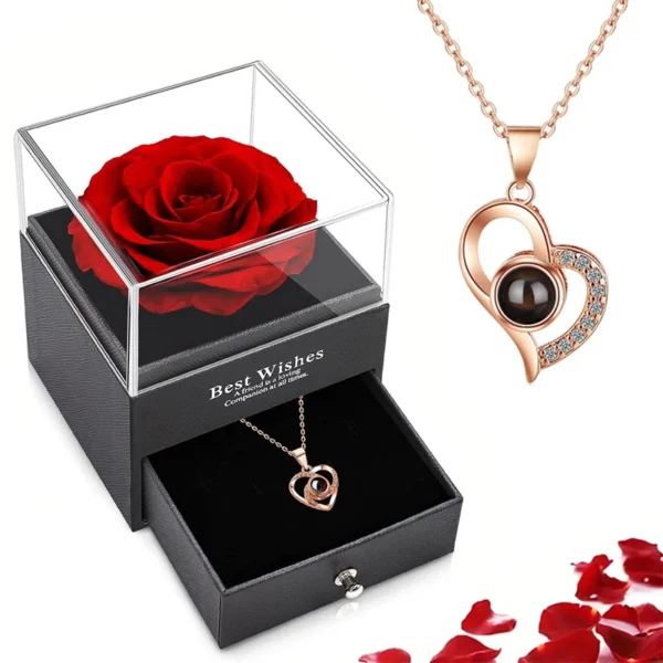 Projection Necklace Set With Rose Gift Box 100 Languages I Love You Heart Pendant Jewelry 2024 For Girlfriend Gifts