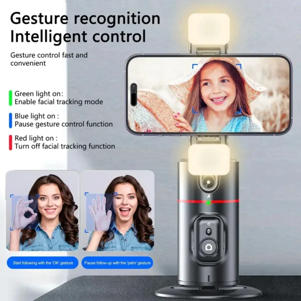 Auto Face Tracking Tripod 360°Rotation,No App, Gesture Recognition Phone Camera Mount Smart Shooting Phone Holder for Live Video - Image 4