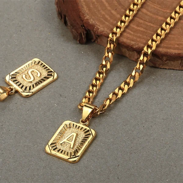 Hot Sale Initial Necklace for Women Men 26 Letters Pendant Gold Color Cuban Curb Chain For men Jewelry