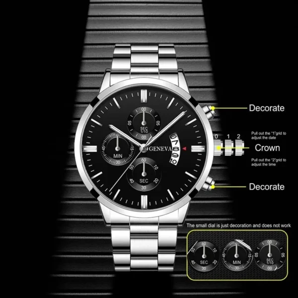 Fashion Men Stainless Steel Watch Luxury Calendar Quartz Wrist Watch Business Watches Man Clock Male Bracelet Wristwatch - Image 2