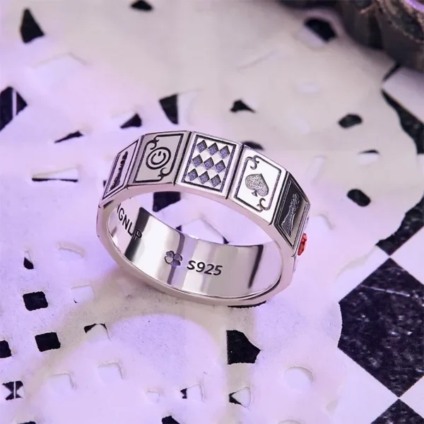 New 2023 Men's Vintage Lucky Stone Magician Playing Card Rings Ladies Punk Square Zircon Finger Jewelry HipHop Jewelry - Image 3