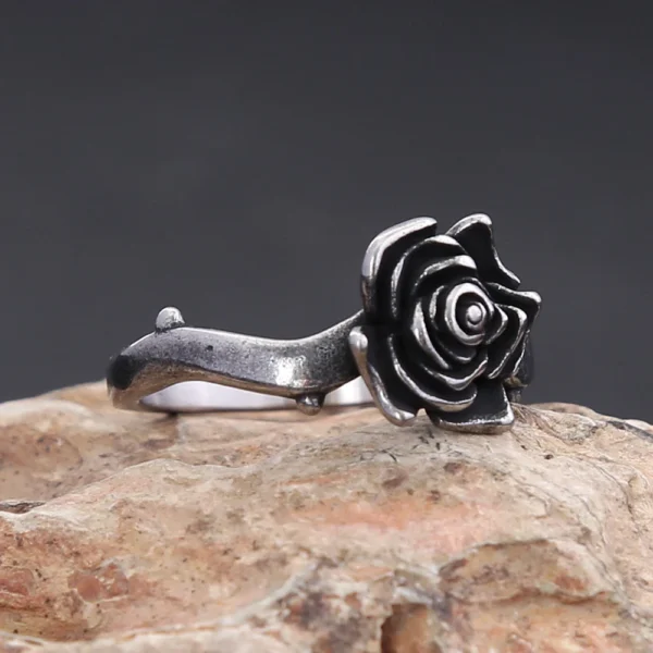 Simple Vintage 316L Stainless Steel Rose Flower Rings For Women Fashion Trend Black Rose Ring Party Wedding Jewelry Dropshipping