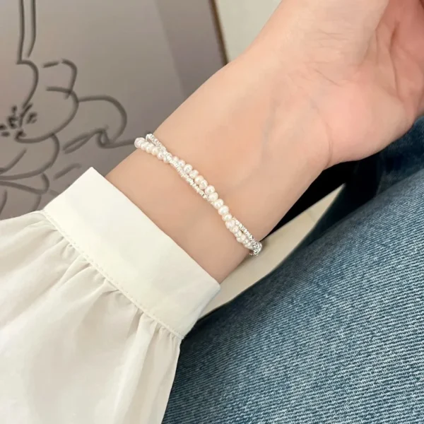 VENTFILLE 925 Sterling Silver Double Layer Pearl Bracelet for Women Girl Design Bead Korean Jewelry - Image 2