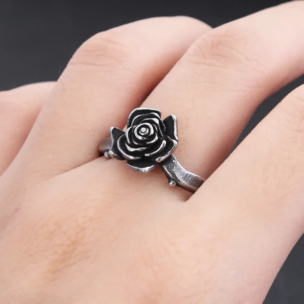 Simple Vintage 316L Stainless Steel Rose Flower Rings For Women Fashion Trend Black Rose Ring Party Wedding Jewelry Dropshipping - Image 6