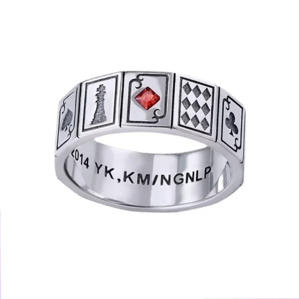 New 2023 Men's Vintage Lucky Stone Magician Playing Card Rings Ladies Punk Square Zircon Finger Jewelry HipHop Jewelry - Image 4