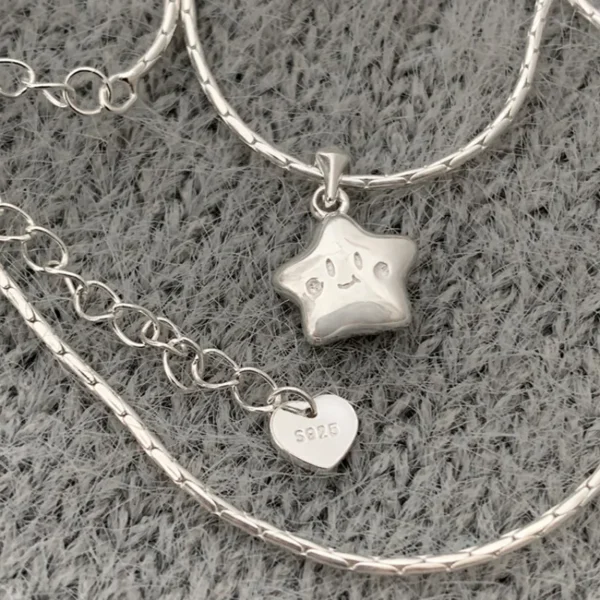 925 Sterling Silver Necklace Cute Five Pointed Star Smile Dimple Pendant for Women Girl Jewelry Gift - Image 2