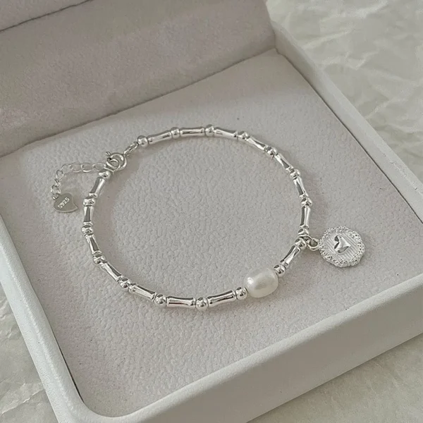 VENTFILLE 925 Sterling Silver Pearls Bamboo Knots Bracelet for Women Girl Simple Korean Jewelry Birthday Gift