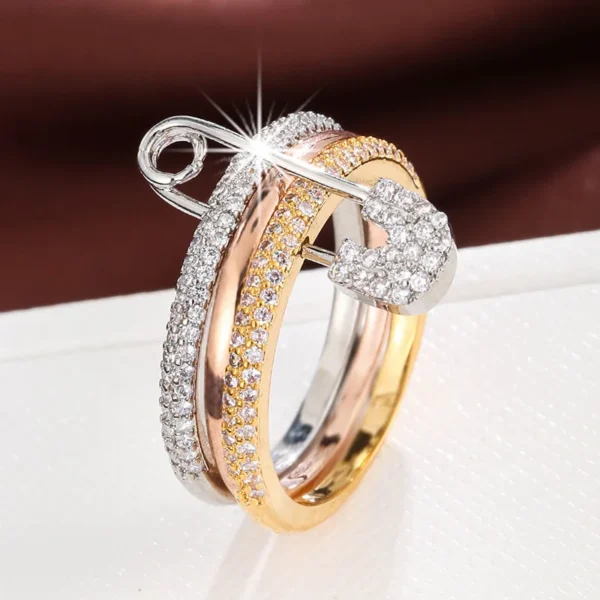 Female Personality Micro-inset Zircon Pin Ring  Wedding Jewelry Creative Fashion Three-color Ring Can Be Split Ring - Image 3