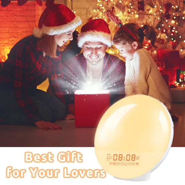 Wake Up Light Alarm Clock with Sunrise/Sunset Simulation Dual Alarms FM Radio Nightlight 7 Colors Natural Sounds Snooze - Image 4