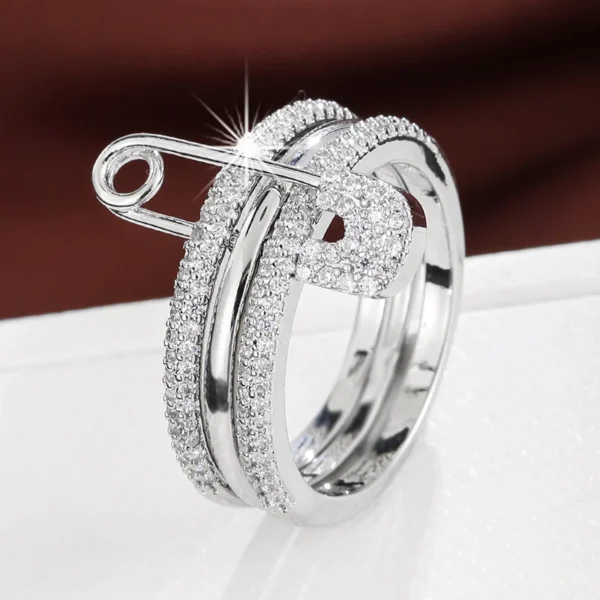 Female Personality Micro-inset Zircon Pin Ring  Wedding Jewelry Creative Fashion Three-color Ring Can Be Split Ring - Image 2