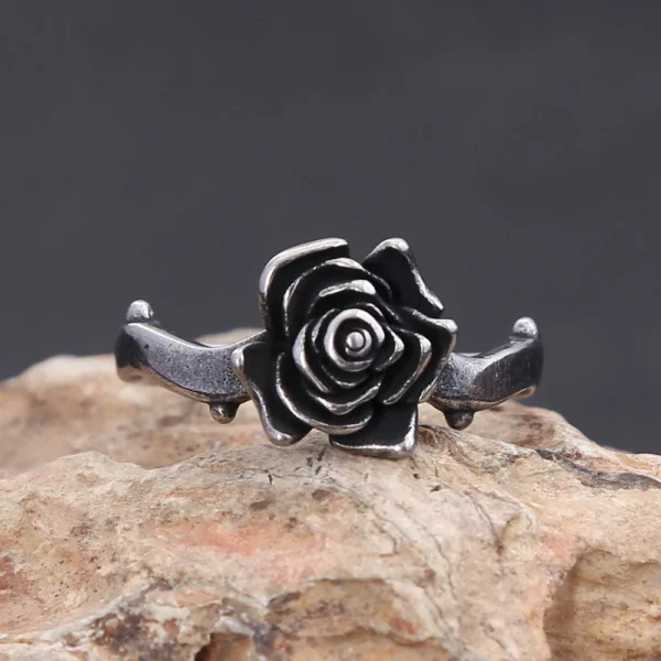 Simple Vintage 316L Stainless Steel Rose Flower Rings For Women Fashion Trend Black Rose Ring Party Wedding Jewelry Dropshipping - Image 2