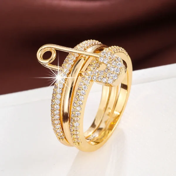 Female Personality Micro-inset Zircon Pin Ring  Wedding Jewelry Creative Fashion Three-color Ring Can Be Split Ring - Image 4