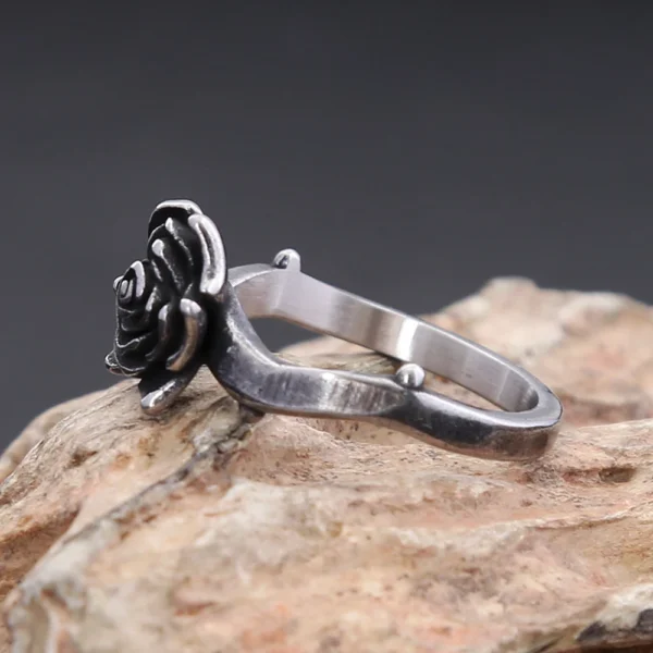 Simple Vintage 316L Stainless Steel Rose Flower Rings For Women Fashion Trend Black Rose Ring Party Wedding Jewelry Dropshipping - Image 4