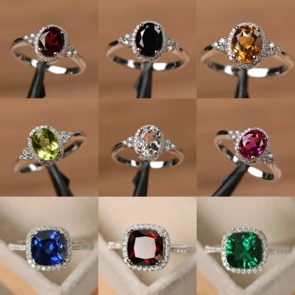 2024 Hot Selling Silver Plated Rings For Women Ruby Emerald Sapphire Jewelry Wedding Engagement Ring Size 6-10