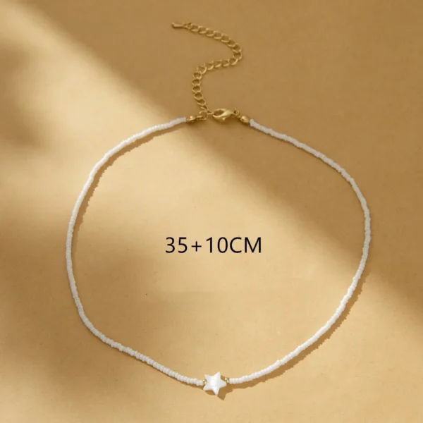 Fashion Choker Necklace for Girl Women White Seed Beads Necklace with Shell Love Heart Pendant Trendy Neck - Image 2