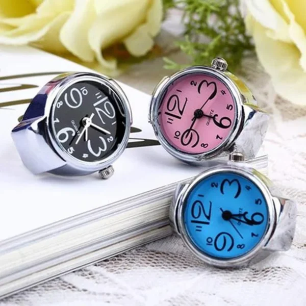 Finger Watch Vintage Punk Mini Elastic Strap Alloy Watches Couple Rings Jewelry Clock Retro Roman Ring Quartz Watches for Women - Image 3