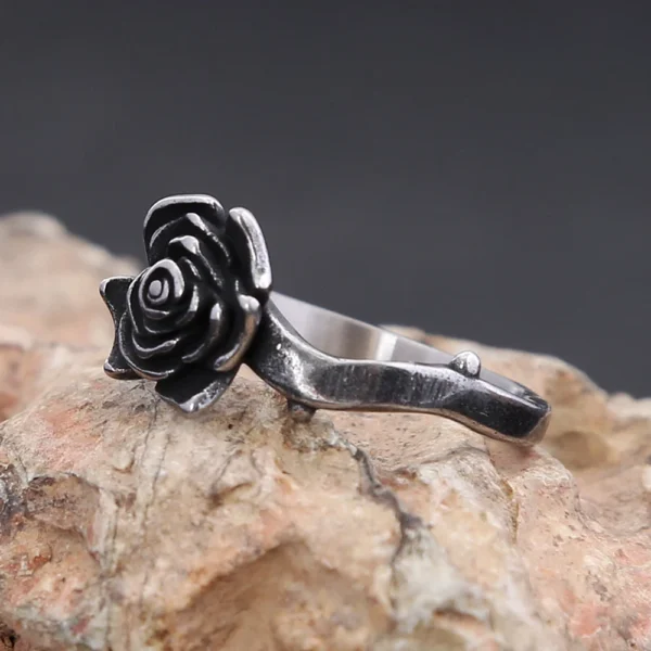 Simple Vintage 316L Stainless Steel Rose Flower Rings For Women Fashion Trend Black Rose Ring Party Wedding Jewelry Dropshipping - Image 3