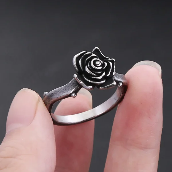 Simple Vintage 316L Stainless Steel Rose Flower Rings For Women Fashion Trend Black Rose Ring Party Wedding Jewelry Dropshipping - Image 5