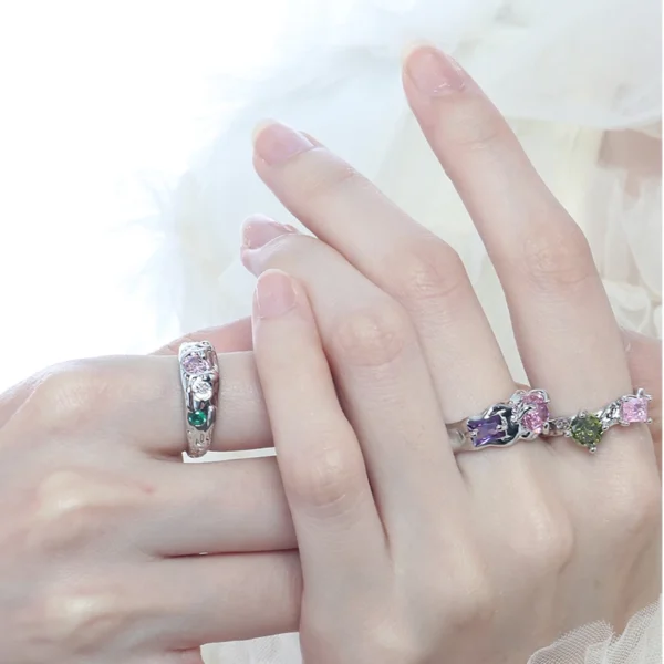 Korean version of ring for women  color zircon niche design, light luxury, sweet and cool style, versatile open ring - Image 2