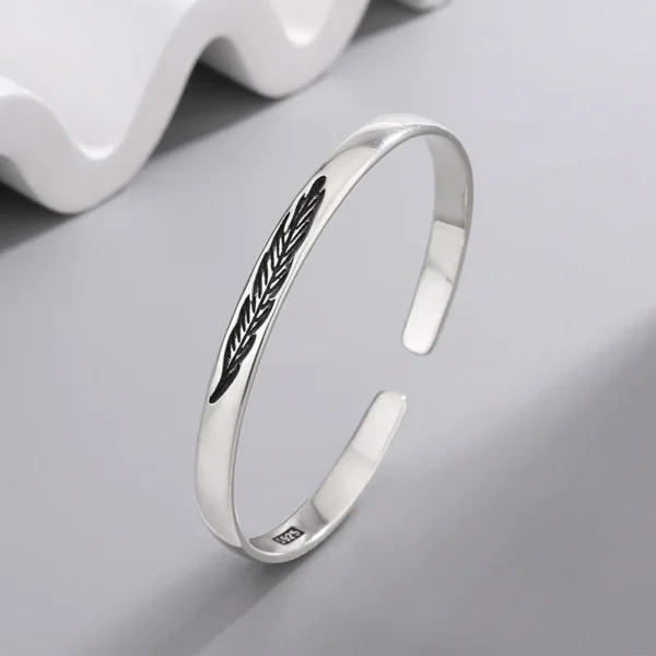 925 Sterling Silver Bracelet Bangle Feather Golden Flower Vintage Punk For Woman Men Fashion Jewelry Gift - Image 5