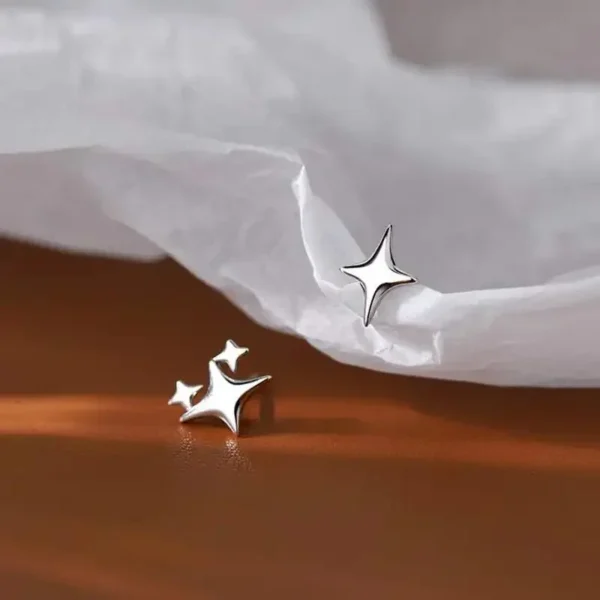 2024 Silver Color Star Stud Earrings Women Girl Gift Cute Banquet Asymmetry Simple Earring Jewelry - Image 3