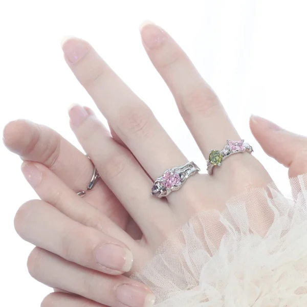 Korean version of ring for women  color zircon niche design, light luxury, sweet and cool style, versatile open ring