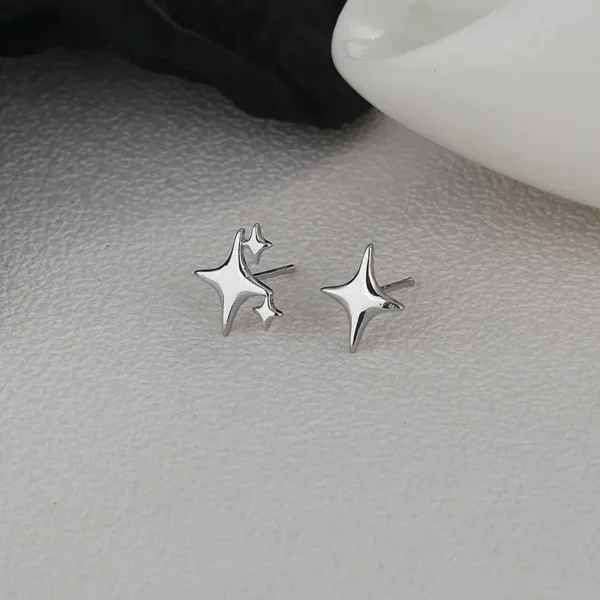 2024 Silver Color Star Stud Earrings Women Girl Gift Cute Banquet Asymmetry Simple Earring Jewelry - Image 4