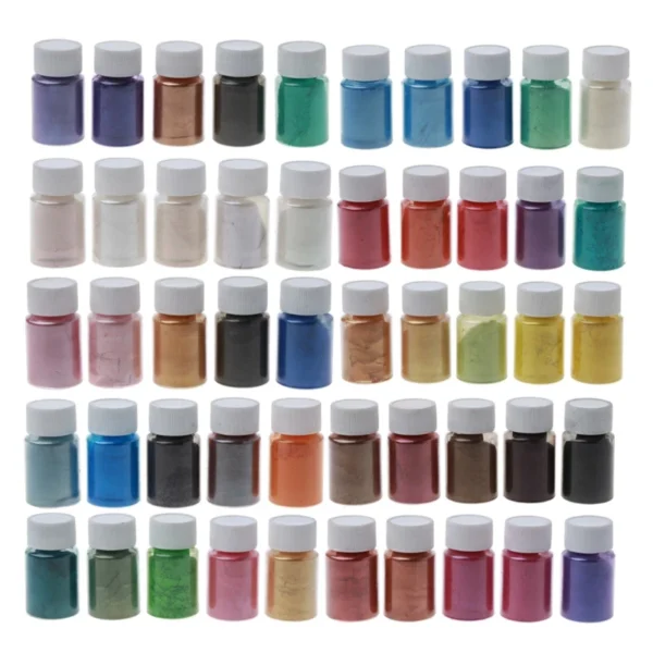 50Colors Pigments Brilliant Mica Powder Kit Epoxy Resin Colorant Makeup Bath Bomb Soap Candle Making Powder Pigment Kit Dropship
