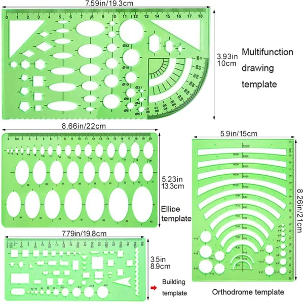 IMZAY 11 Pcs/set Green Hollow Measuring Rulers Tailor Sewig Supplies Office School Templates Teaching Tools Plastic Rulers - Image 4